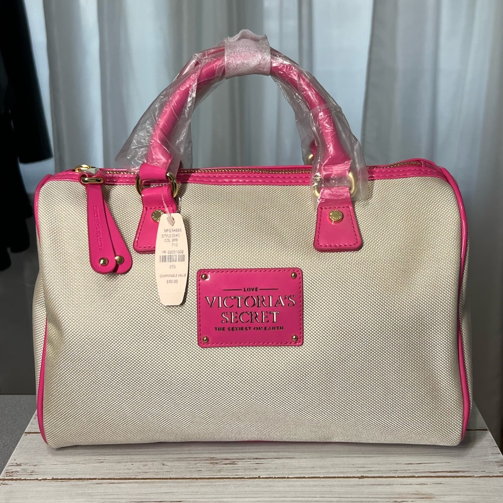 NWT Victoria’s Secret Canvas and Pink Patent Leather Bag
